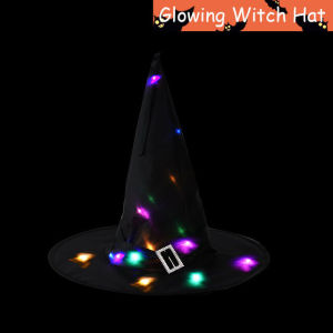 LED Light Up Halloween Witch Hat Glowing Witches Hats for Cosplay Party Props Indoor Outdoor Hanging Decoration Polyester Taffeta Multi Color Costume Accessories