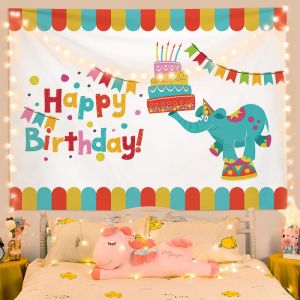 Happy Birthday Hanging Cloth Background Cute Cartoon Childrens Party Decoration ins Background wall fabric design