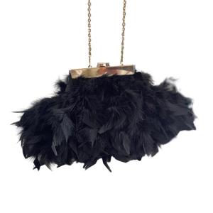Mini Crossbody Bag Plush Feather Clutch Purse Evening Bag Wedding Bag Handbag Purse Detachable Chain Mini Shoulder Bag