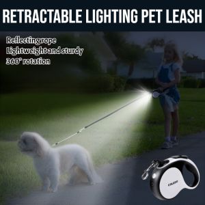 Retractable Lighting Pet Leash Automatic Retractable Dog Leash With Led Light Multifunctional Adjustable Traction Rope