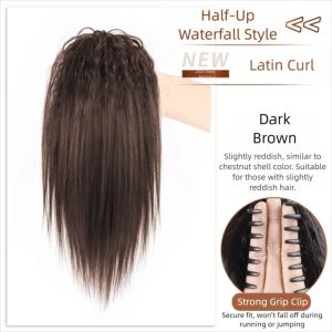 QTWIX ตรง วิกผมหางม้าสูง คลิปหนีบผม วัสดุสังเคราะห์ หางม้าแบบผูกครึ่ง วิกผมหางปลอม ธรรมชาติ ชิ้นผมหางม้าฟูฟ่อง สำหรับผู้หญิง