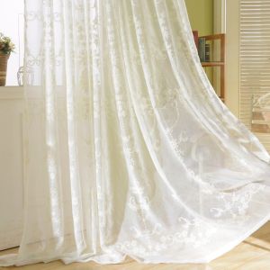 AnneyOneDecor Pastoral White Sheer Curtains for Living Room Embroidery Floral Sheer Curtains Home Decor Window Drapes