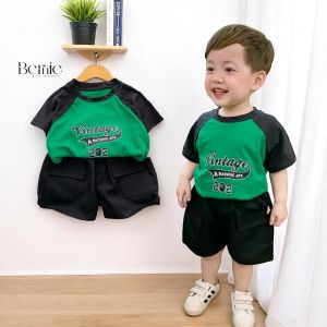 BE66 Bộ áo thun quần đùi BERNIE phong cách Hàn Quốc cho bé trai đi chơi đi học