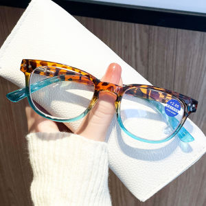(GENTLE MOSCOT) Retro Anti Blue Light Leopard Print Gradient Color Glasses Spring Foot Frame Reading Glasses for Women