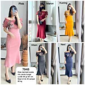 Dress Duyung 7948 Scuba kombinasi ceruty import premium lengan pendek Realpic LD 80-94 PJG 107 CM
