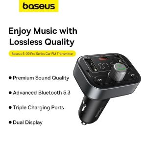 Tẩu sạc nhanh ôtô xe hơi Baseus T-Typed Wireless MP3 Kiêm máy phát FM máy nghe nhạc MP3 thiết bị hỗ trợ rảnh tay nghe gọi với BT5.3 QC3.0 PD20W