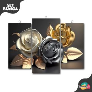 TENNESY Hiasan Dinding 1 Set Bunga Floral Gold and Silver Flowers Wall Decor Pajangan Kamar Hiasan Ruang Tamu Dekorasi Rumah