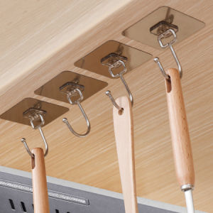 1PC 7 x 7 cm Hooks Wall Sticker Transparent Multifunctional Sticker Home Kitchen Organized