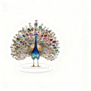 [caichuitan] รูปปั้นอะคริลิคแบน2D 1ชิ้นเครื่องประดับนกยูงคริสตัลหรูหราตกแต่งโต๊ะสำหรับห้องนอนห้องนั่งเล่นสำนักงาน