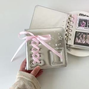 hisocute High-Quality Leather silver Card Album A5A7 Ribbon Bow Photo Album Ballet Style Fan Collection Album