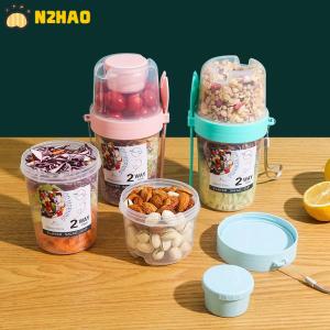 【N2HAO】 Breakfast Fruit Oat Yogurt Salad Cup With Lid And Spoon Two-layers Food Storage Bento Box Fitness Fat-Reduced Taper Bowl