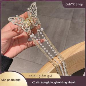 Hàng có sẵn✨ New Pha Lê Rhinestone Bướm Ngọc Trai Tua Kẹp Tóc Hàn Quốc Đơn Giản Side Clip Liu Hai Clip Cá Mập Kẹp Kẹp Tóc Phụ Kiện Tóc Phụ Nữ