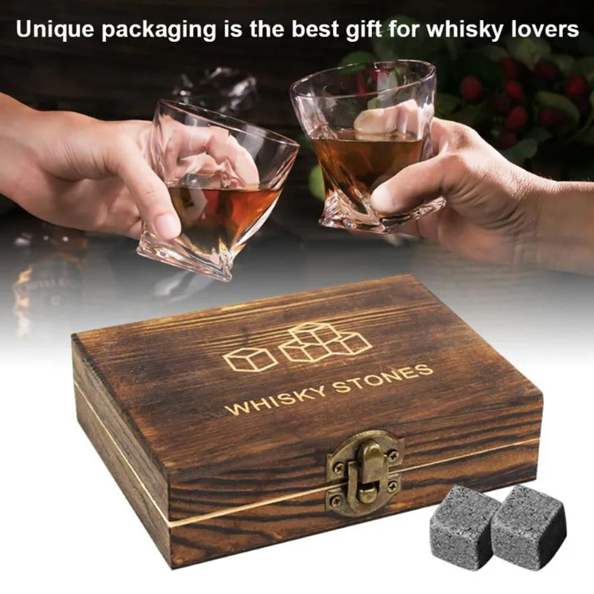 Whiskey Stones Gift Set Natural Granite Beer Chilling Stones Whiskey Wine  Rocks Reusable Ice Cubes Cooler Bar Accessories Fathers Day Gifts for