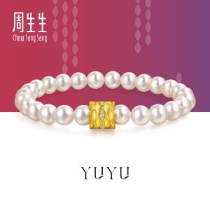 Chow Sang Sang 周生生 999 Pure Gold YuYu Diamond Pearl Bracelet for Women 15cm 95648B