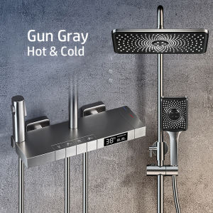 QUITE Thermostatic Shower System Bathroom LED Digital Shower Set Bathtub Wall Mount SPA Rainfall Bath Tap Hot Cold Mixer Luxury Faucet
