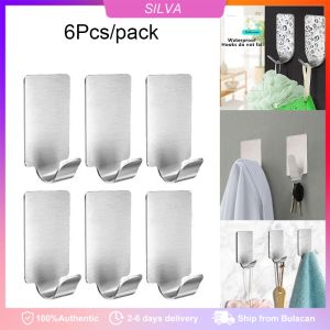 12PCS Stainless Steel Self-adhesive Hook Heavy-duty Wall Hanging Multi-purpose Bathroom Organizer Towel Rack Kitchen Shelf