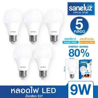 Saneluz หลอดไฟ LED 3W 5W 7W 9W 12W 14W 16W 18W หลอดปิงปอง ขั้วเกลียวE27 BULB แสงสีขาว Daylight 6500K แสงสีวอร์ม Warm White 3000K ไฟแอลอีดี bulb ใช้ไฟบ้าน AC 220V led ชุด 5 หลอด