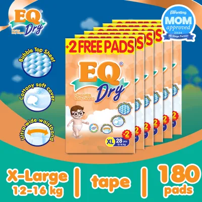 EQ Dry Econo Pack XL (12-16 kg) - 28 pcs x 6 (168 pcs) - Tape Diapers