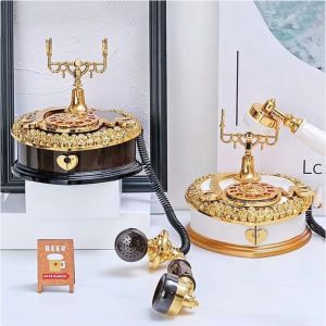 REGISTR Light Luxury Telephone Music Box Old-fashioned Classic Style Dial Telephone Miniatures Telephone Model ABS Jewelry Storage