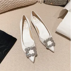 Wedding Shoes Women Bridal Shoes Satin Pearl Rhinestone Pointed