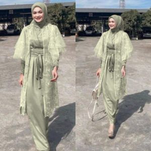 Lucia brukat tile dress set / bisa cod / model terbaru kekinian / pakaian muslim terbaru / gamis kondangan modern /gamis kimono