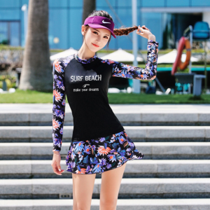 🇲🇾STOCK KL (2 PCS) SET UV Protect Quick Dry Women Swimwear THICK Long Sleeve Short Pant Skirt Swimming Beachwear Swimsuit Baju Berenang