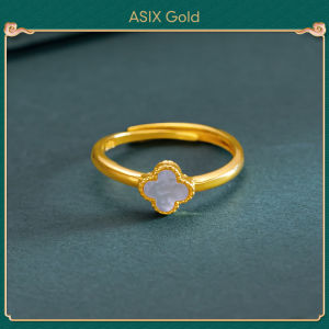 ASIX GOLD 916 gold four-leaf shell ring Original 18K Gold Fashion High Lady Ring Lucky rings Wont fade Exquisite holiday wedding gifts