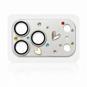 LUMINOU Trái tim 3D đính  cương Miếng dán bảo vệ camera điện thoại bằng kính. Bao phủ toàn bộ HD rõ nét Nắp bảo vệ ống kính máy ảnh.  Chống sốc Phim bảo vệ ống kính điện thoại Cho iPhone 18 Pro Max/18 Pro/17 Pro Max Phụ kiện điện thoại di động