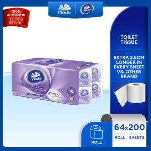 Vinda Prestige 4D Deco Embossed Toilet Tissue(64 Rolls/16 Rolls x 4 Packs) - Dermatologically Tested Strength & Softness