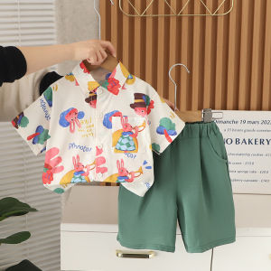 Baju setelan anak laki laki kemeja anak laki-laki imut Cetak kelinci kartun Setelan kemeja anak-anak Cantik musim panas Pakaian bayi set Kualitas Tinggi