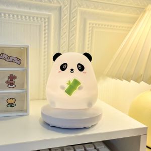 Đèn ngủ silicon gấu tròn đế hồng ánh sáng vàng ấm