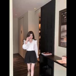 Ammin Mùa Xuân/Mùa Hè 2024 pháp v-cổ thời trang thêu ren xù chắp vá đi lại dài tay áo voan trắng cho phụ nữ phong cách Hàn Quốc Áo cánh duyên dáng tay ngọt ngào