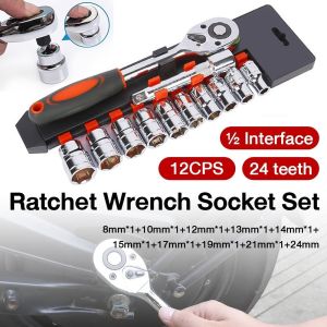 12PCS 1/2 Inch Drive Ratchet Wrench CR-V Socket Kit Mechanic Spanner Car Repair Tool Set