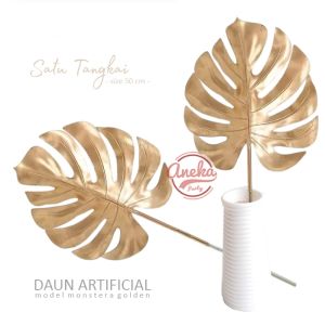 Bunga Daun Artificial Monstera Gold / Tanaman Bunga Plastik Artificial Monstera Gold 1 tangkai