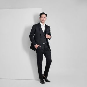 Stelan Jas Celana dan Rompi Hitam - Jas Formal Hitam - Slim Fit Desain - Free Cover dan Dasi