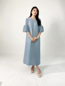 Womens Plus Size V-neck Pure Color Mal Versatile Fashionable Stylish Long Dress #24530zsj-z4026