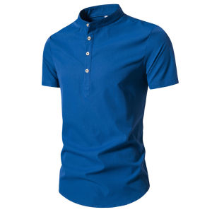 Cross border new mens casual solid color pullover short sleeved seasonal shirt for men