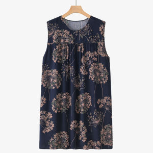 Womens Sleeveless Loose Dress Printed Comfortable Round Neck Thin Style Mid-length Skirt Summer  Plus Size Mother  Graduation  Outfit Dress  Bagong  Uso  Casual Womenswear White  Short  Dress Terno  Pajama  Sleepwear 2542