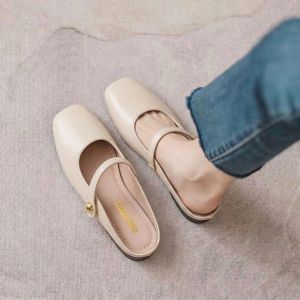 Free Shipping Trendy Square-Toe 2026 Outdoor Flat Shoes Retro Closed-Toe Slippers Half-Slipper Style WomenS Casual And Gentle Footwear
