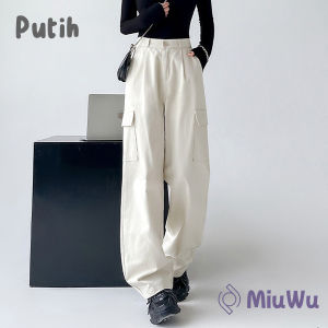 MiuWu H1194Celana Cargo Wanita Highwaist Wide Leg Loose Pants Cargo Korean Style/Celana Kargo Wanita Import