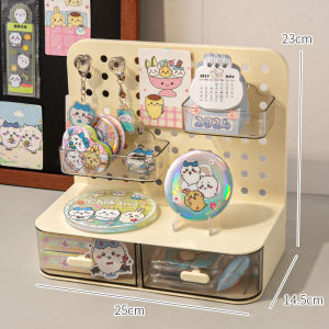 DIY แผ่นวางของติดผนัง ชั้นวางของติดผนัง ไม่จําเป็นต้องเจาะรู กระดานหลุมเดสก์ท็อปชั้นวางแนวตั้งครีมสไตล์ห้องนอนบ้านหอพักศึกษาตารางตกแต่งโต๊ะนักเรียนเก็บ