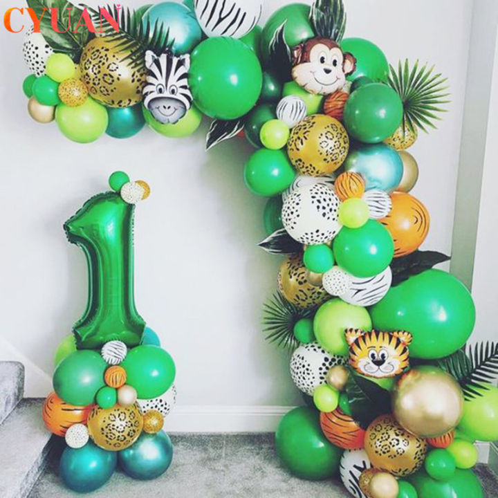 109pcs Palm Leaf Animal Balloons Garland Arch Kit Jungle Safari Party