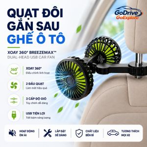Quạt Đôi Gắn Tựa Đầu Ô Tô Xoay 360° – BreezeMax™ Dual-Head USB Car Fan