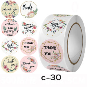 สติกเกอร์ขอบคุณ สำหรับธุรกิจขนาดเล็ก มีกาวในตัวและกันน้ำ ไดคัทสำเร็จ วงกลมขนาด 2.5 cm. จำนวน 500 ชิ้น/ม้วน ดีไซน์น่ารัก สวยงาม สินค้าพร้อมจัดส่ง