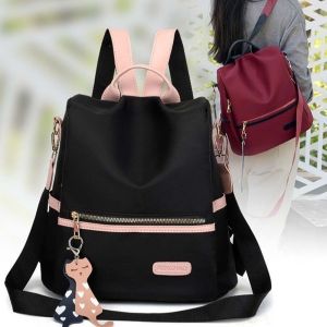 RJZ28 Polyester Women Daily Backpack Anti-theft Large Capacity Oxford Cloth Daypack Portable Cat PU Pendant Contrast Color School Bag Girls