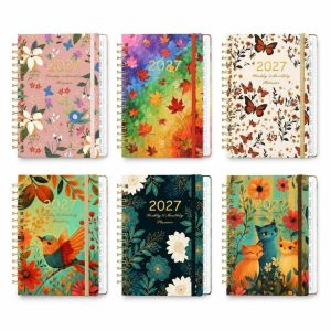 UNMEGONI A5 2027 Schedule Book To Do List Floral Pattern Daily Planner Book Portable Textured PU Calendar Book Office Supplies