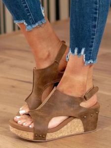 Plus Size 43 New WomenS Wedge Heel Peep-Toe Thick-Soled Rivet Sandals