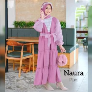Naura Kids 2IN1 Set Jilbab Terbaru 2023 Baju Anak Perempuan Trendy Modern Crinkle Airflow Aplikasi Organza Mix Brukat Simple Terlaris