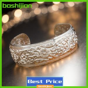 bashijian Bohemian phong cách dân tộc Retro Bạc rộng vòng đeo tay cho phụ nữ chạm khắc hoa mở vòng đeo tay thời trang Boho đồ trang sức cổ điển