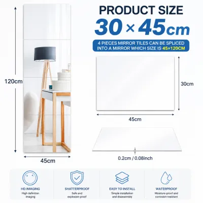 IMUTO HD mirror sticker wall glass full body dress mirror square household self-adhesive wall mirror can be bent acrylic mirror living room bedroom bathroom